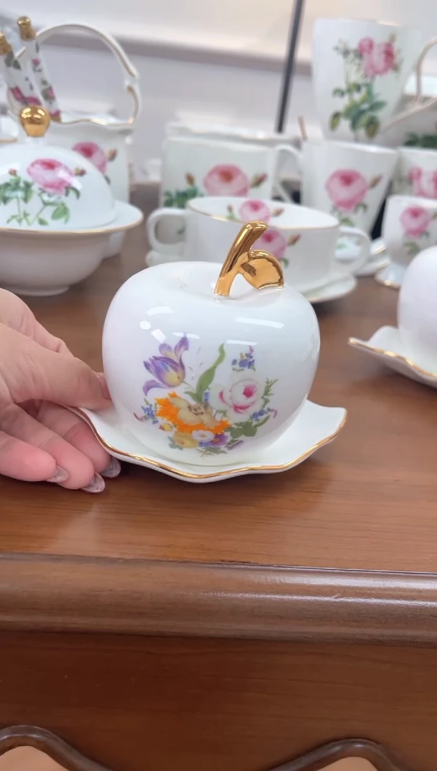 【闪购商品】碗繁花高骨骨瓷苹果牙签罐