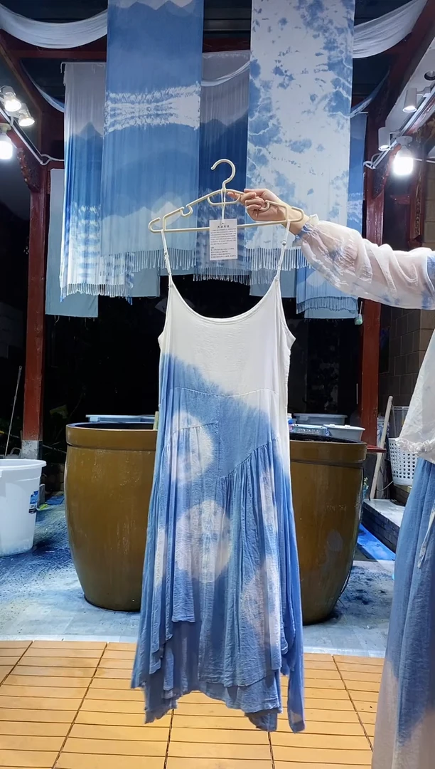 云浅蓝深 扎染服装  140