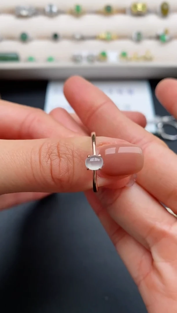 银S925镶嵌戒指翡翠缅甸天然A货翡翠11  1-4