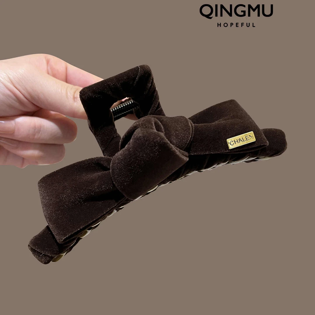 韩国高端丝绒蝴蝶结抓夹大号发量大鲨鱼夹后脑勺盘发夹子发抓发饰