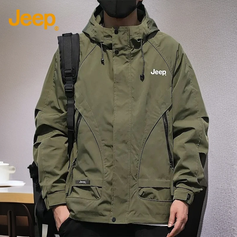 Jeep吉普春秋季上衣男连帽美式英伦潮流绿运动服男士新款休闲装