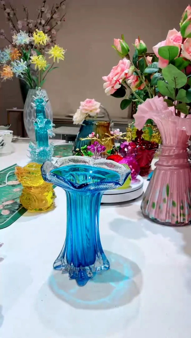 【闪购商品】琉璃手工艺品蓝色梳妆花瓶 微瑕