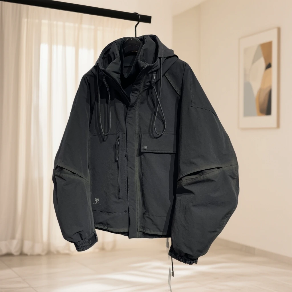 哈珀林恩美式户外重磅三防连帽冲锋衣羽绒服男宽松机能工装外套潮