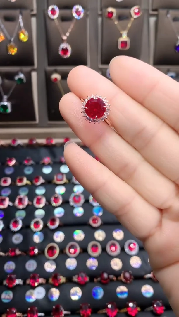 【闪购商品】红宝石戒指银S925镶嵌玫瑰金