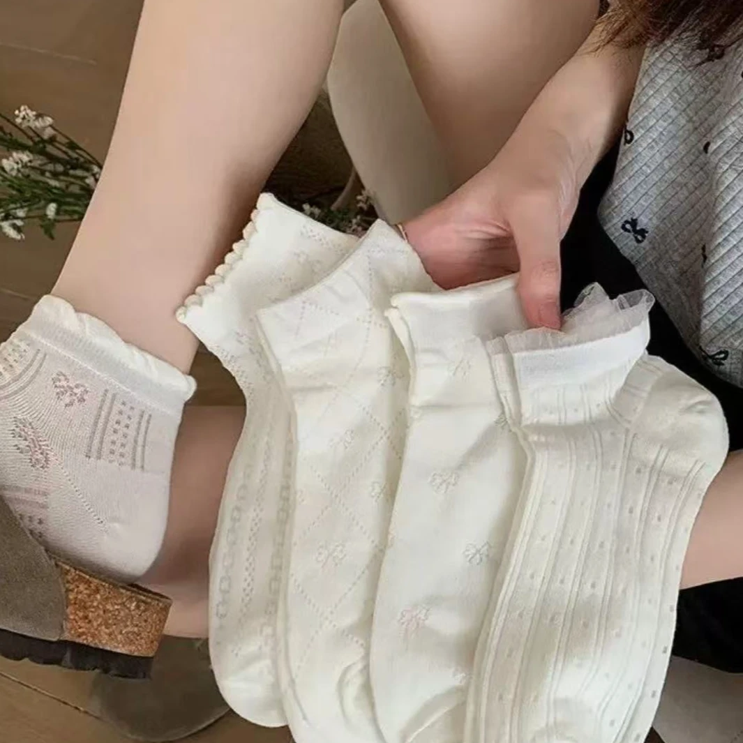 透气春季ins短筒短袜薄款浅口白色镂空女袜子夏季