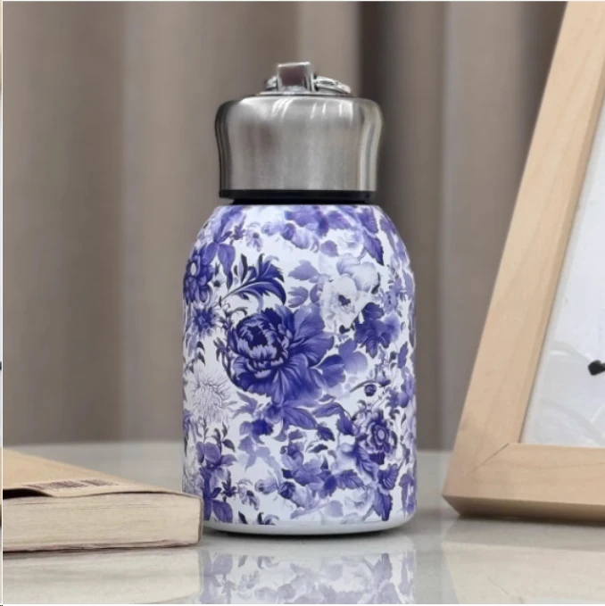 满花保温水杯蓝色@@YS398