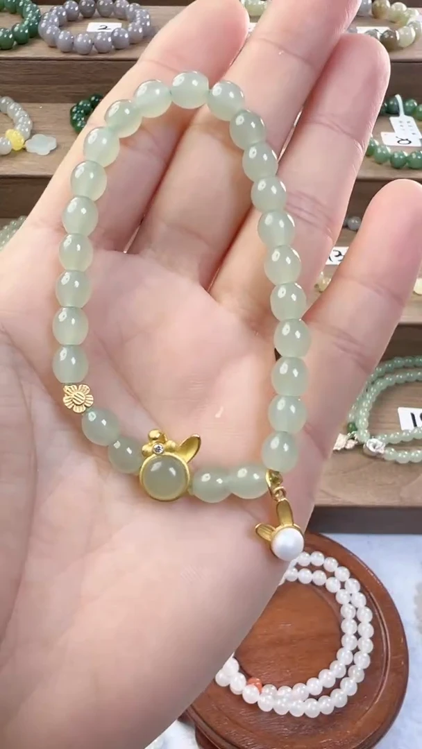 【闪购商品】和田玉手串银S925镀金镶嵌6m晴水手串