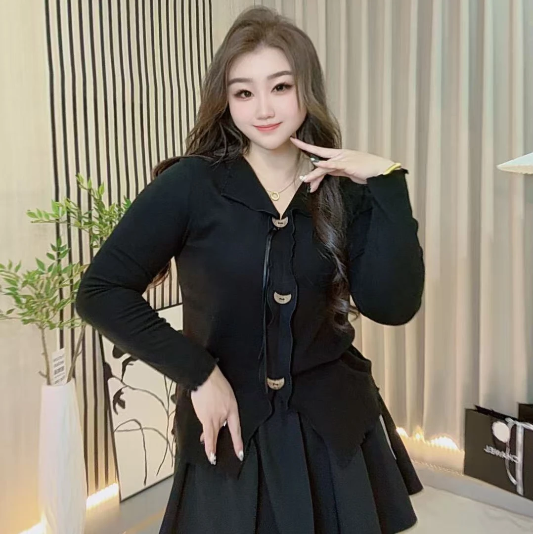 大码女装新年款百搭女长袖翻领纯色显瘦不规则打底衫胖mm必备3606