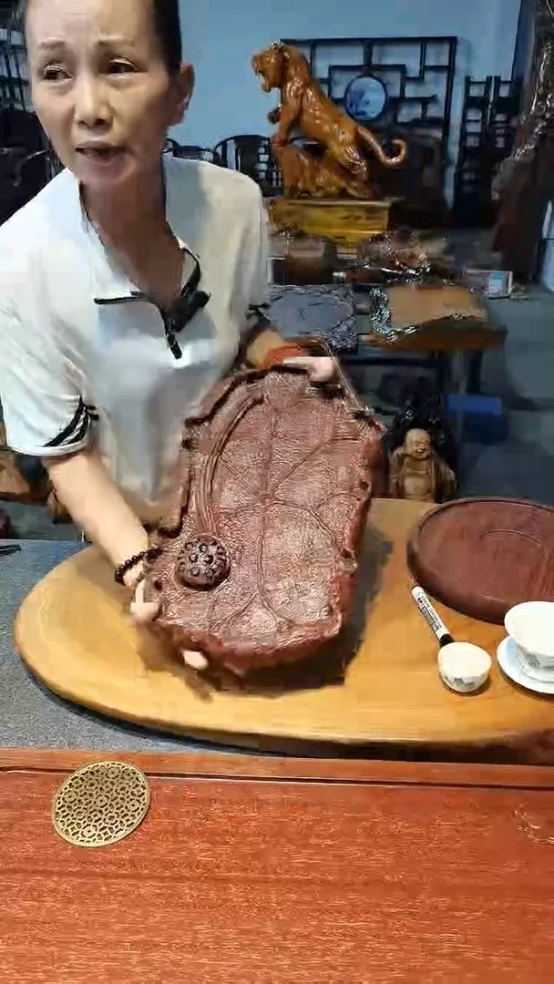 木十*荷叶造型，金星，紫檀木，可干泡，可果盘，手工雕刻，