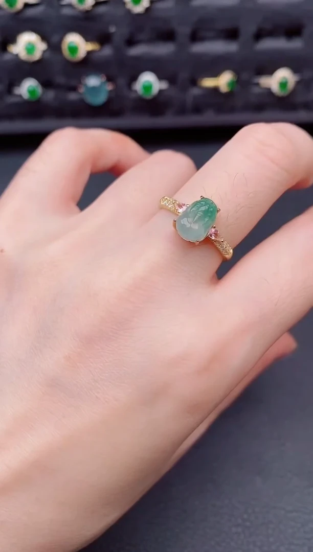 银S925镶嵌戒指翡翠天然a货翡翠77