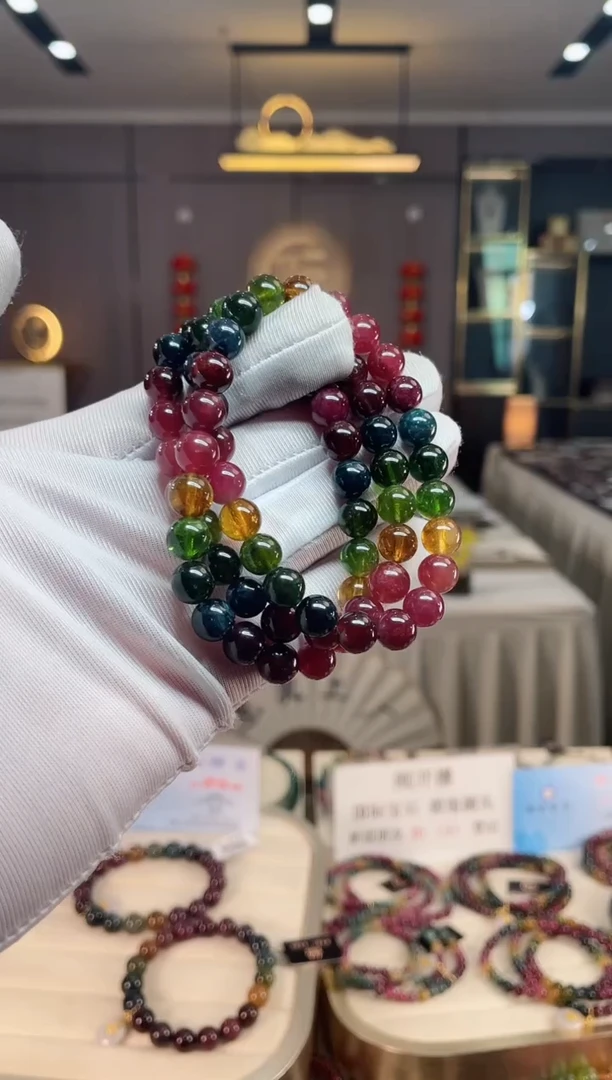 未镶嵌老矿碧玺彩虹三圈手串8mm+碧玺（多样性发一条） xion