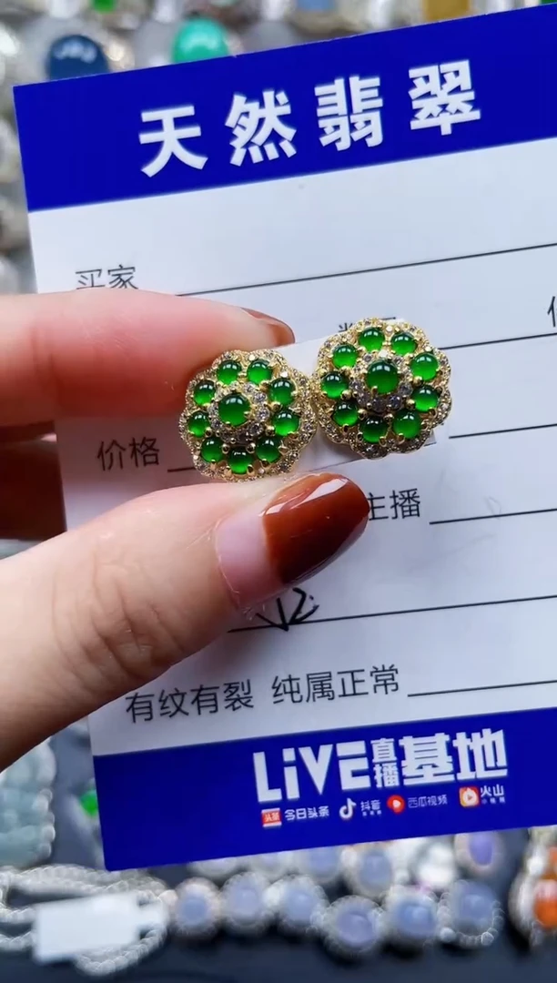银S925镶嵌翡翠耳饰352