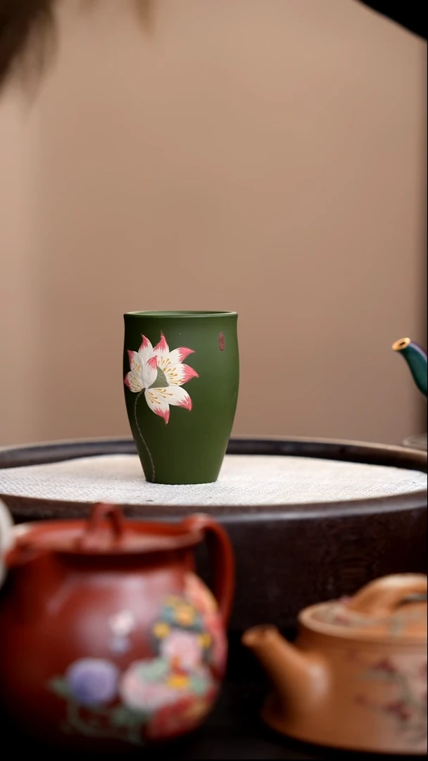 茶壶紫砂民国绿小闻香杯彩荷