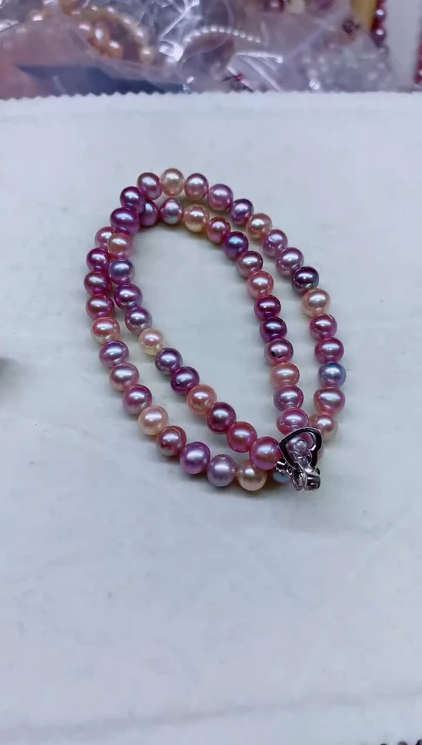 淡水珍珠银S925镶嵌项链非无暇