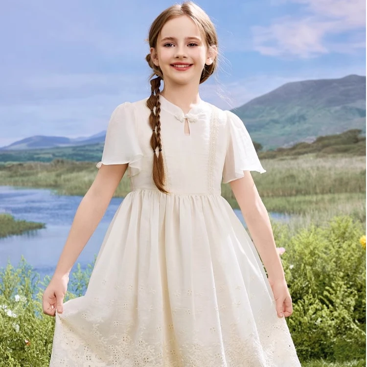 女童白色新中式雪纺连衣裙25夏装新款国风裙子儿童公主裙2117
