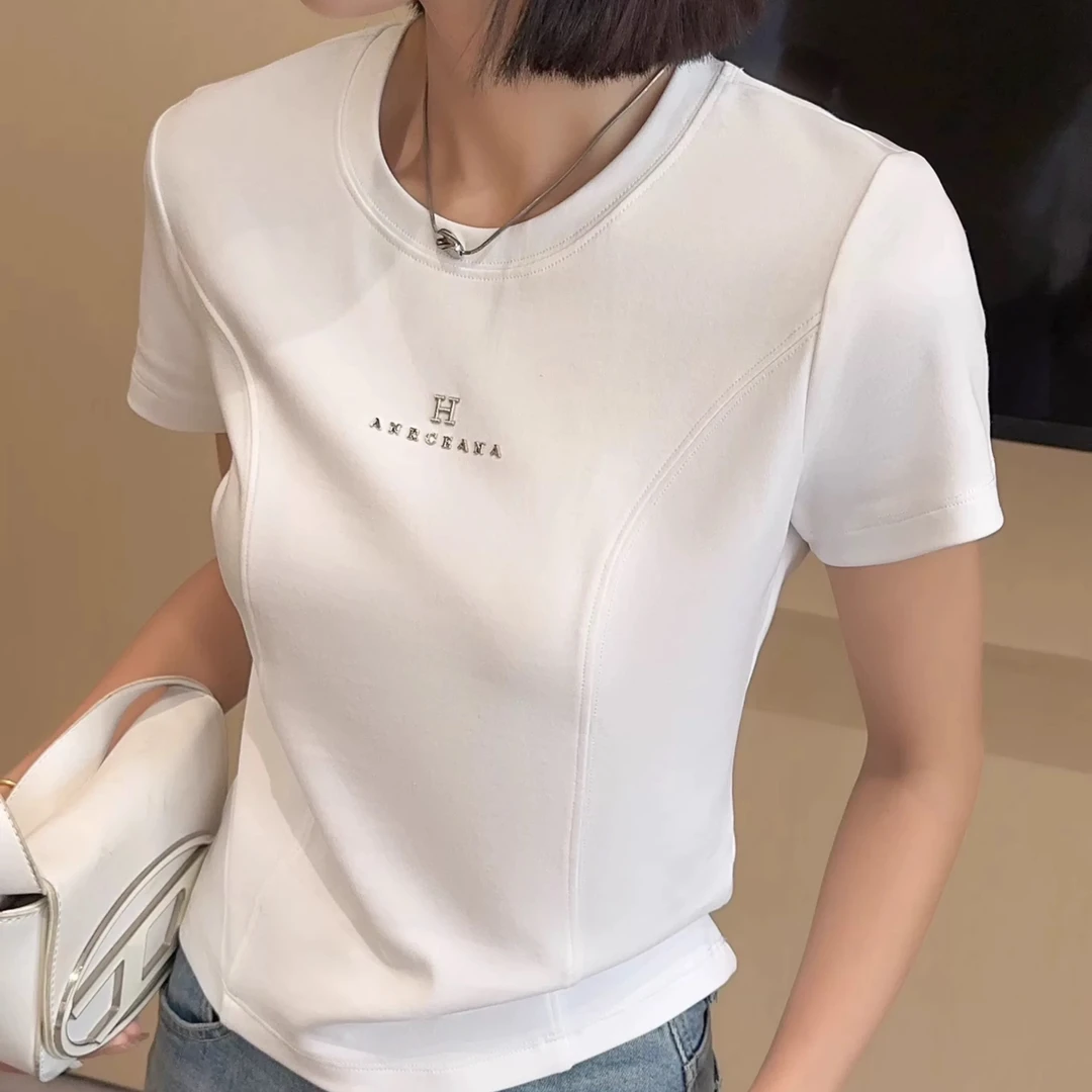 【衣佳精品】夏季新款韩版百搭圆领正肩修身显瘦短袖T恤