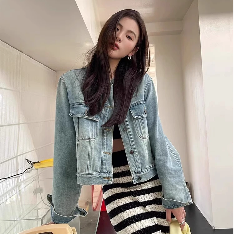 街头水洗做旧磨白宽松牛仔外套女2025新款早春休闲廓形夹克上衣