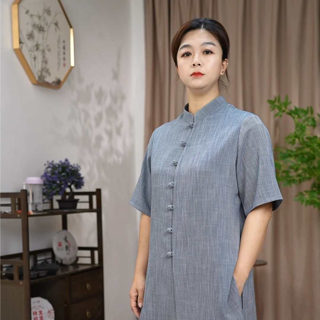 功夫麻短袖半袖晨练比赛练功太极武术中国风男女同款套装中式