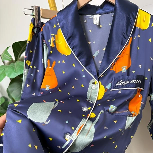 情侣休闲卡通男女睡衣春秋季印花开衫可外穿长袖长裤家居服套装款