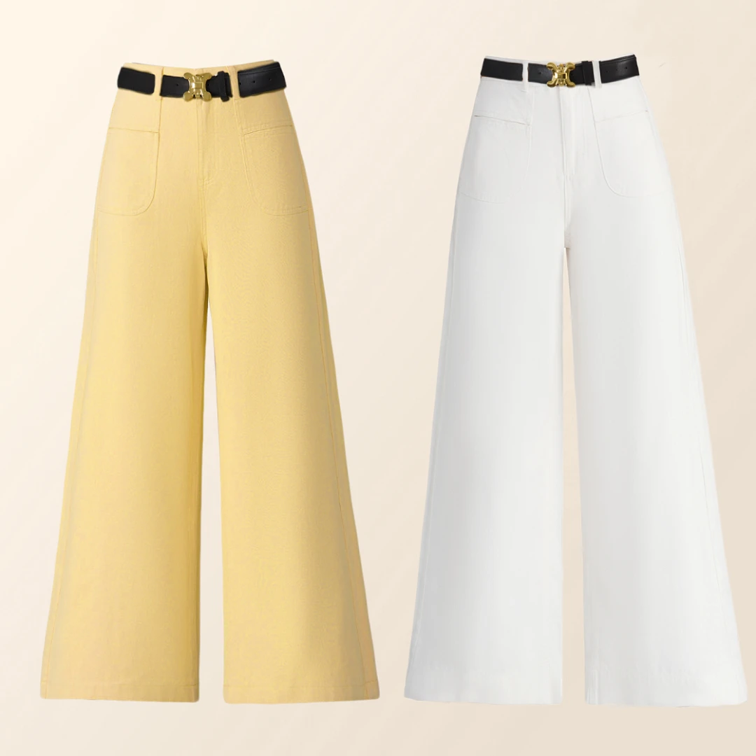 【三姐妹】夏款牛仔阔腿裤百搭女高腰设计款宽松垂感水洗直筒裤5515