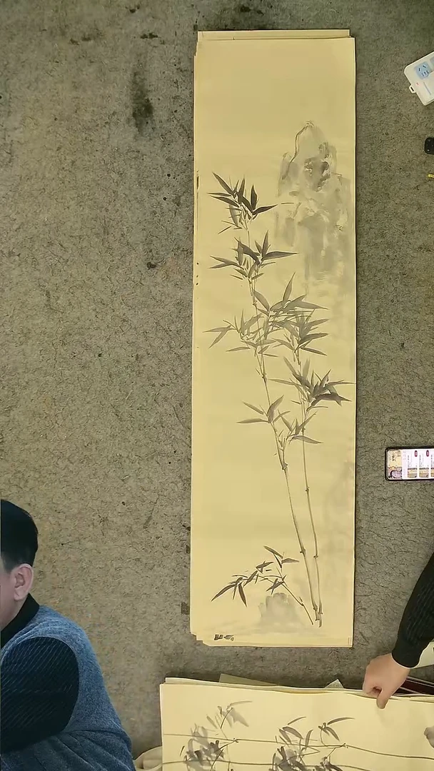 国画四尺对开  墨竹条屏 34*138cm