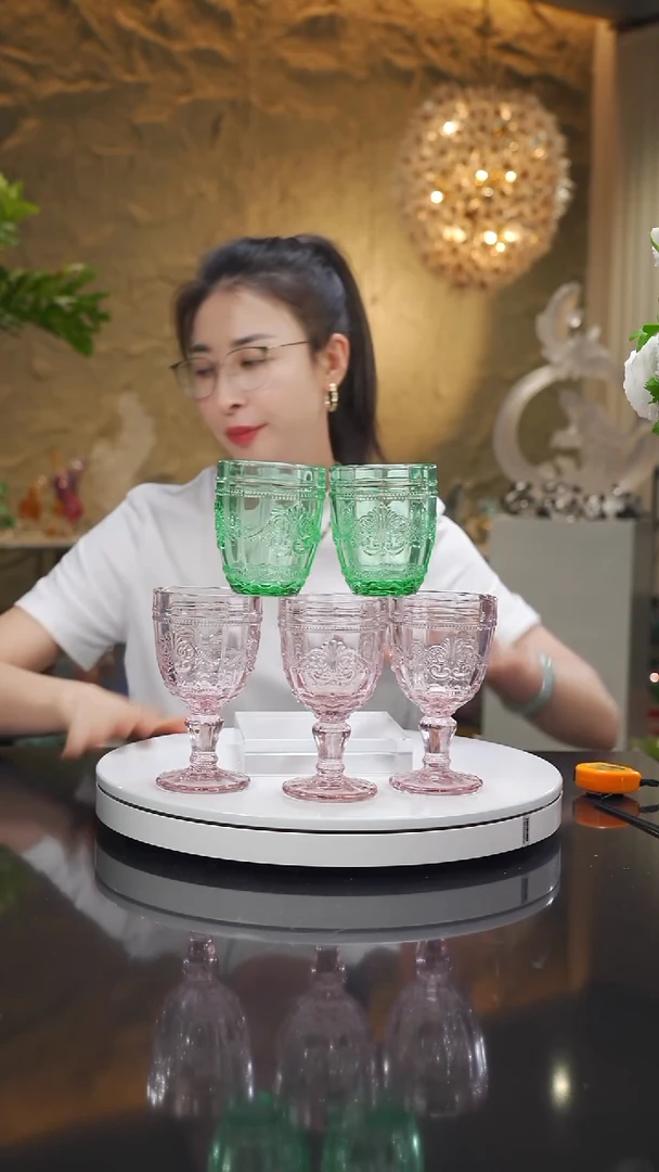 琉璃手工艺品福利粉色水杯一套六只带浅绿四只