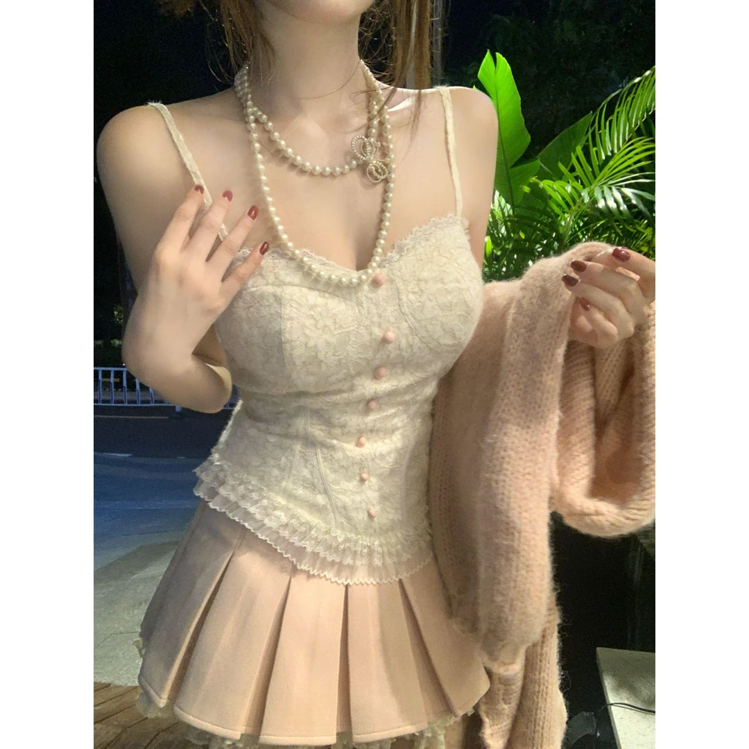 软糖星球 秋季纯欲风显瘦吊带半裙毛衣外套两件套时尚套装短裙