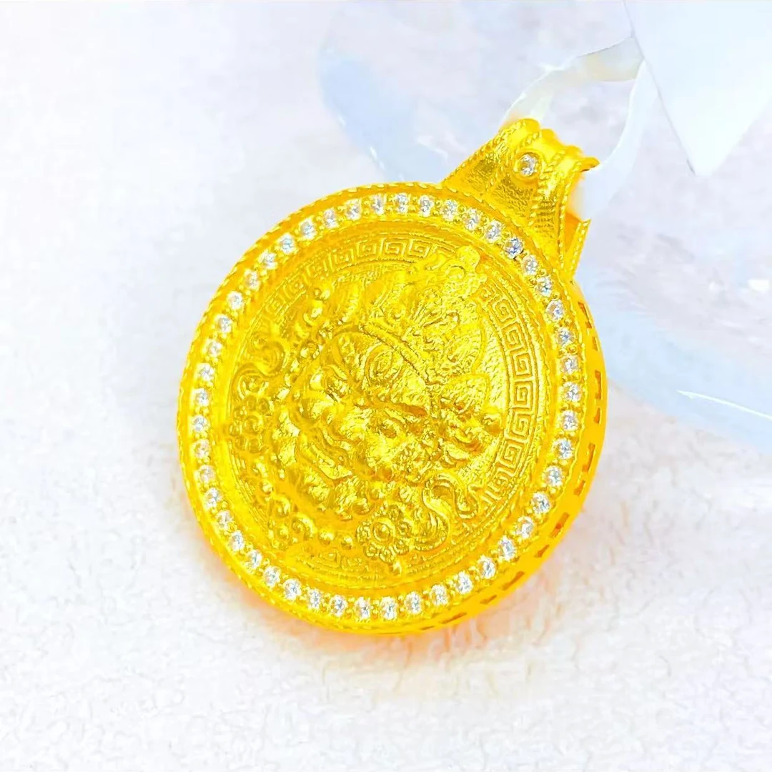 铜合金吊坠 黄财神吊坠女款双面圆牌项链编绳复古经典时尚饰品