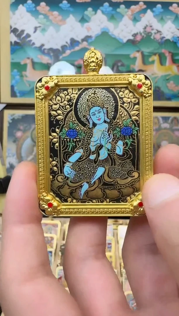 吊坠绿妈妈-热贡纯手绘唐卡吊坠