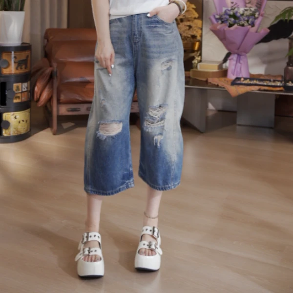 夏季八分破洞老爹牛仔裤S29YS378309