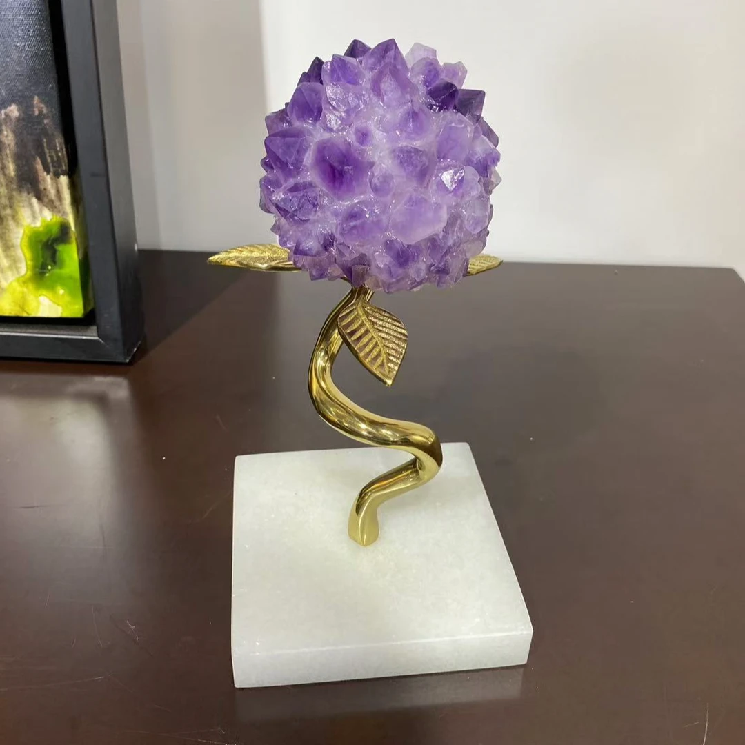 1720B 紫水晶花球摆件客厅酒柜装饰品摆设