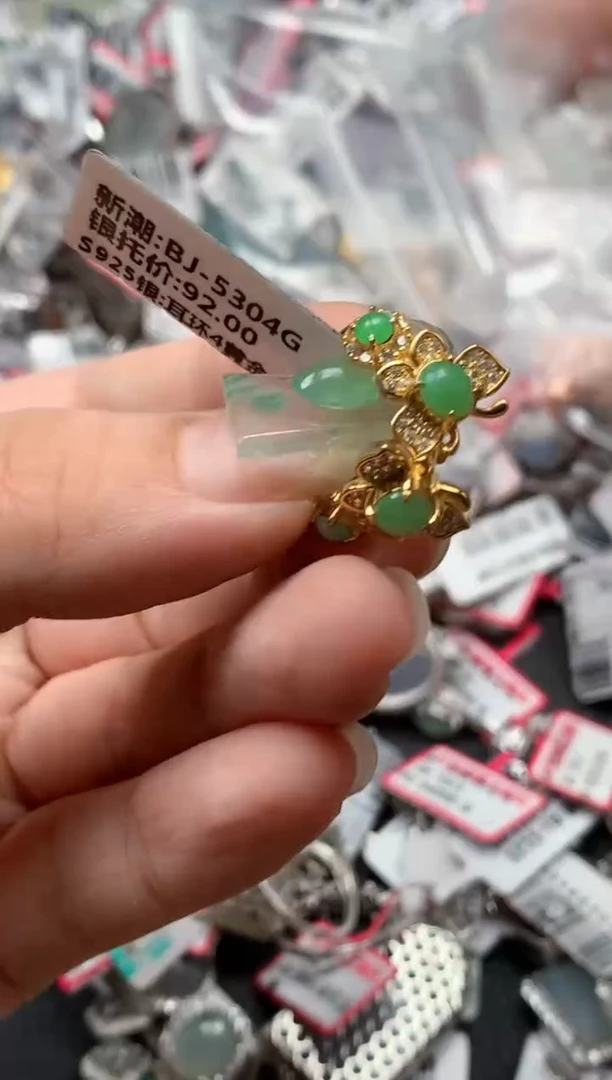 银S925镶嵌戒指翡翠天然A货缅甸翡翠
