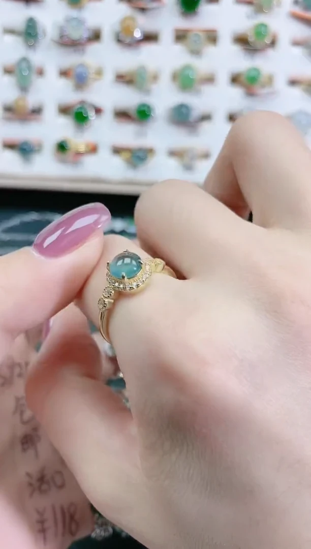 翡翠戒指银S925镶嵌天然翡翠