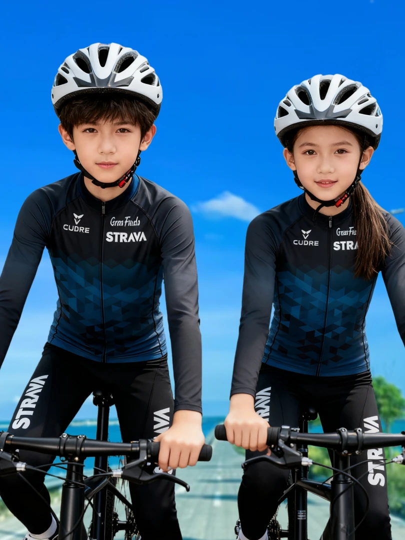 骑行服速干儿童男女春秋平衡车长袖套装亲子自行车单车表演轮滑服