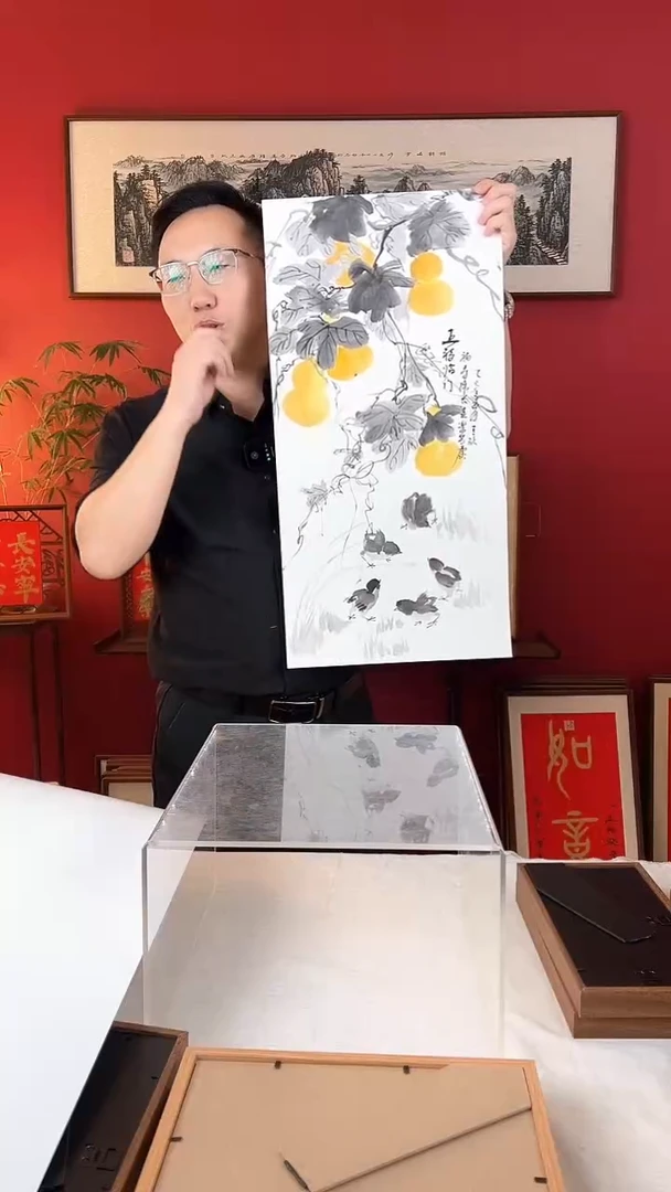 【闪购商品】国画葫芦纯手绘国画33*66实木画框