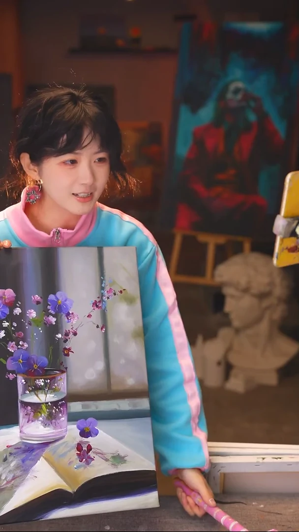 油画路****路写实风花瓶丙烯画纯手绘