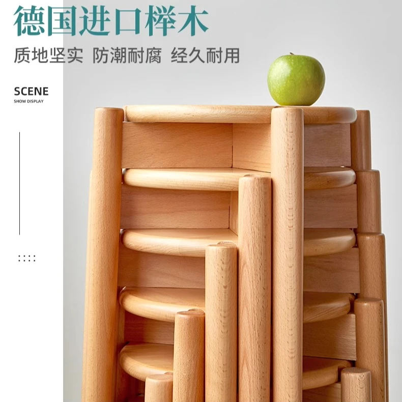 【福利】圆凳子餐桌椅家用可叠放榉木板凳网红矮凳现代客厅实木餐凳