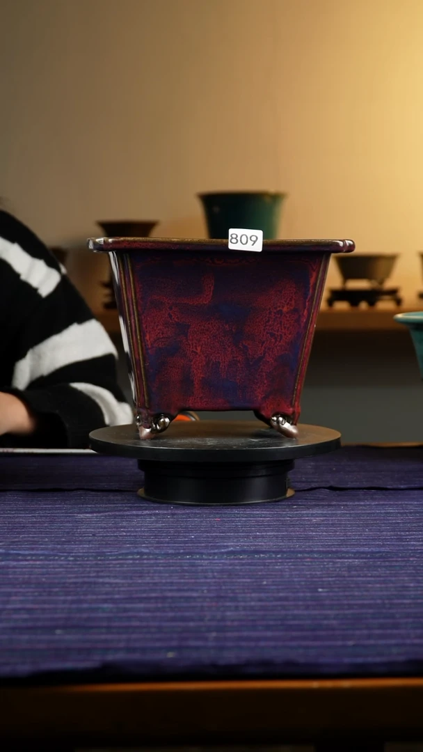 809柴窑四方如意花盆19/15.5 24.5/19.5 21/16