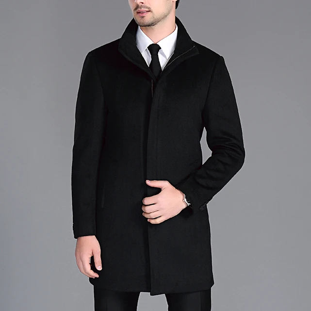 断码特价中长款秋冬男士立领拉链门襟毛呢外套大衣中年商务18617