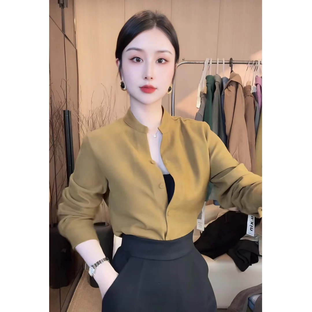 刘欣服饰 秋冬装显瘦气质洋气加厚秋冬款细纹磨毛衬衣上衣5248