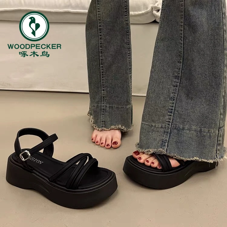 啄木鸟法式厚底凉鞋女夏季外穿2025超火新款配裙子时尚韩系罗马鞋