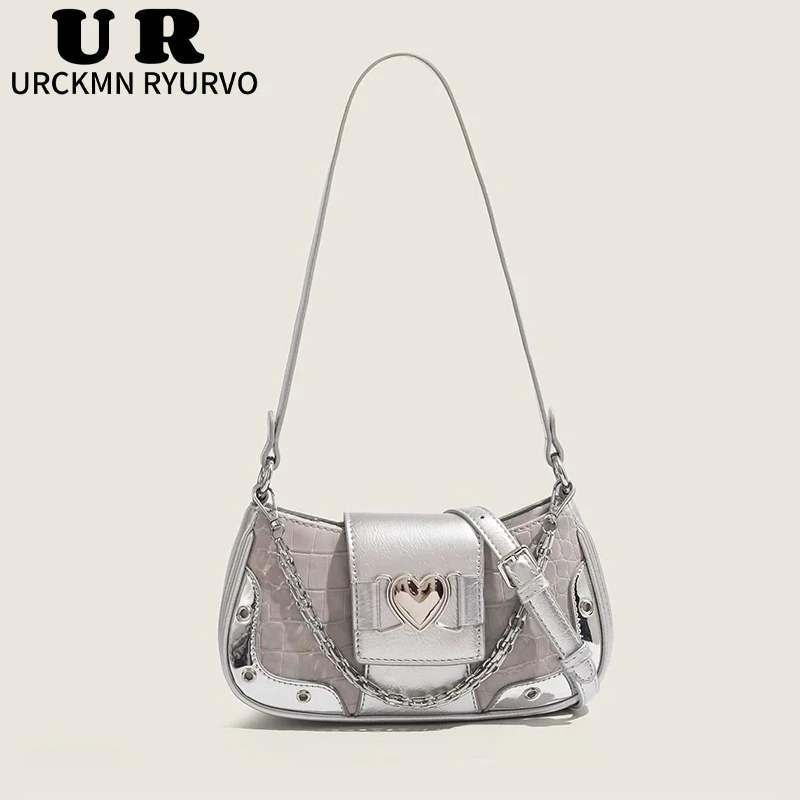 URCKMN RYURVO甜酷辣妹风腋下包高级感小众设计鳄鱼纹手提斜挎包