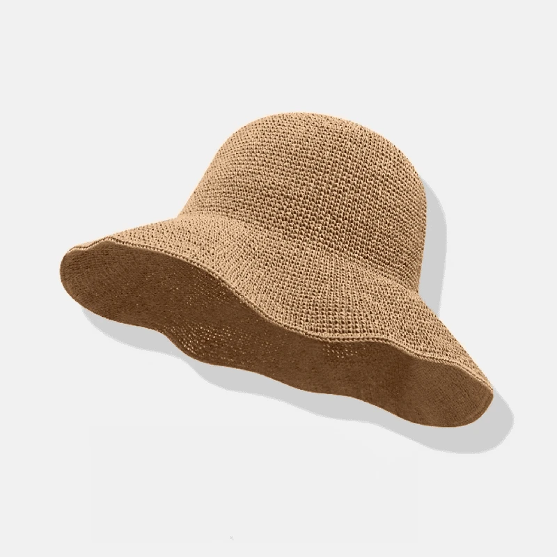 老钱风细草渔夫帽~夏季细钩针编织遮阳帽草帽户外出游可折叠盆帽