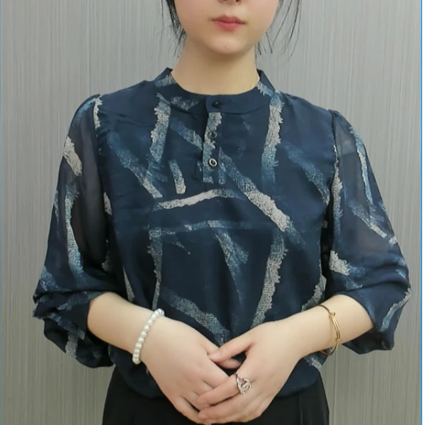 2025新款夏季烟兰落色气质百搭衬衫圆领时髦上衣女小衫套头