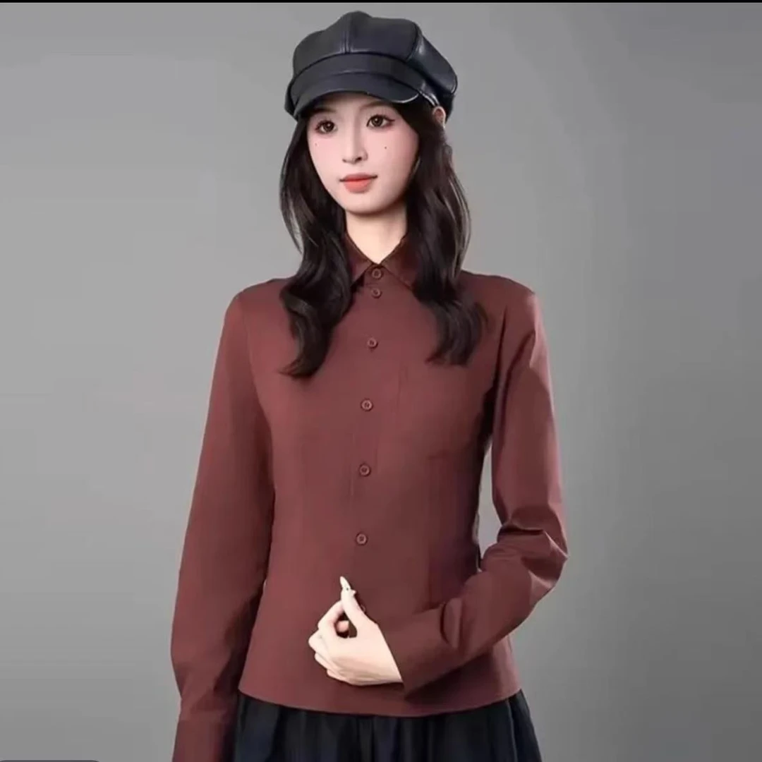 AMASS/阿玛施早春新款经典百搭纯色通勤修身显瘦长袖衬衫女530022