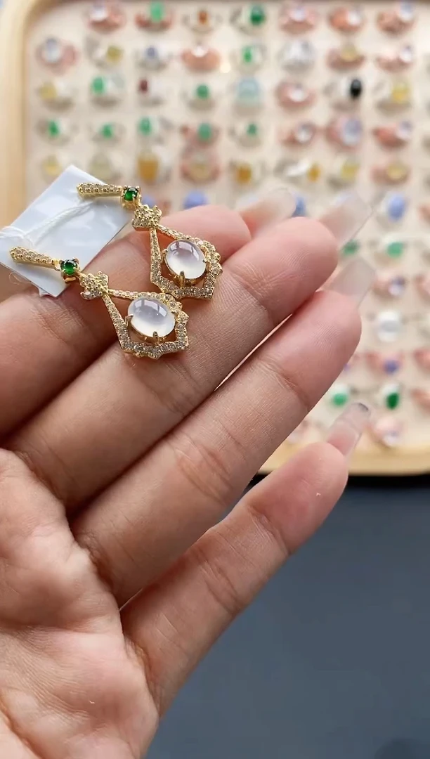 【闪购商品】翡翠耳饰银S925镶嵌缅甸天然A货翡翠222 8+3