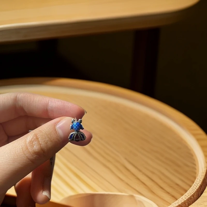 足银耳饰 925景泰蓝小鱼