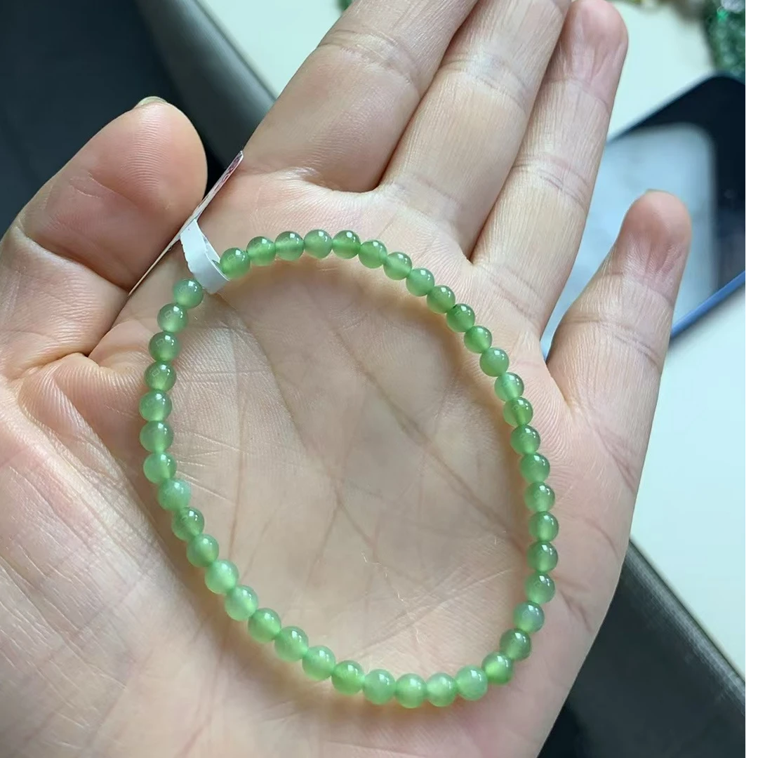 和田玉果绿卡4小米珠手串无黑