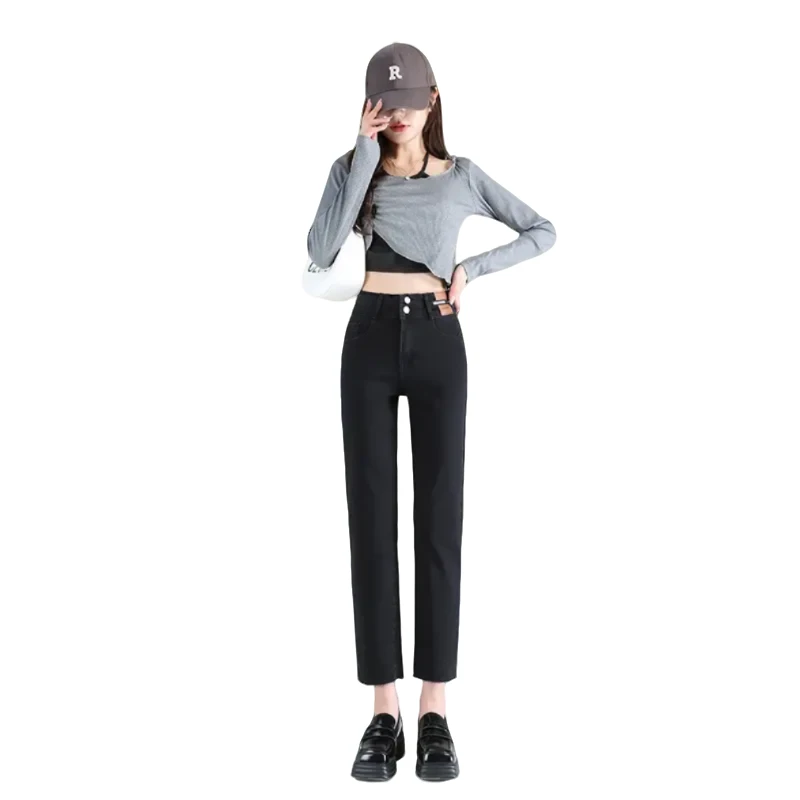 夏季高腰时尚韩版九分裤牛仔裤女新款休闲百搭宽松外穿显瘦烟管裤