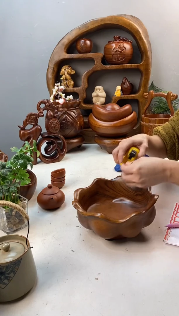 香樟木A23荷花果盆/尺寸